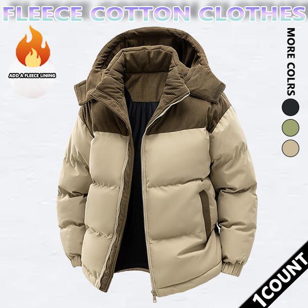 Winter hooded casual fleece-lined men's coat,removable hood,warm color-blocked cotton jacketcouples' style winter cotton coat, outerwear top. SpringStatements