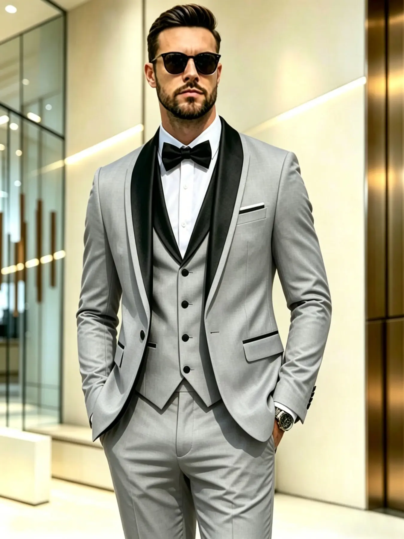 Men's 3‑Piece Tuxedo Suit Set, Satin Shawl Collar Blazer, Waistcoat and Tailored Pants, Slim Fit Formal Outfit for Groom Wedding Banquet, 15 Color Selections