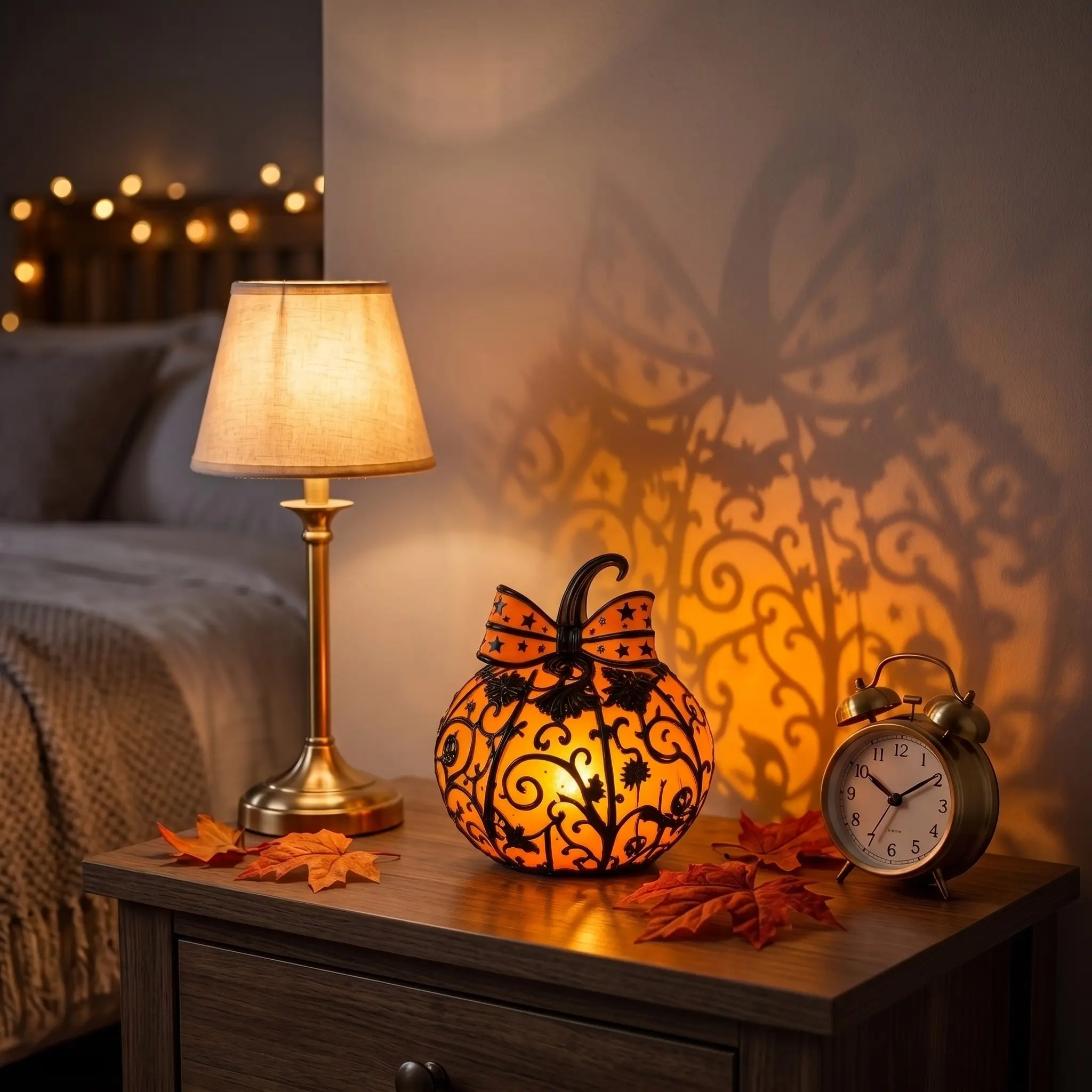 Painted Bow Pumpkin Night Light, Retro Halloween Lantern, Warm Glow Table Lamp, Cozy Autumn Decor, Living Room, Kitchen, Desk Accent