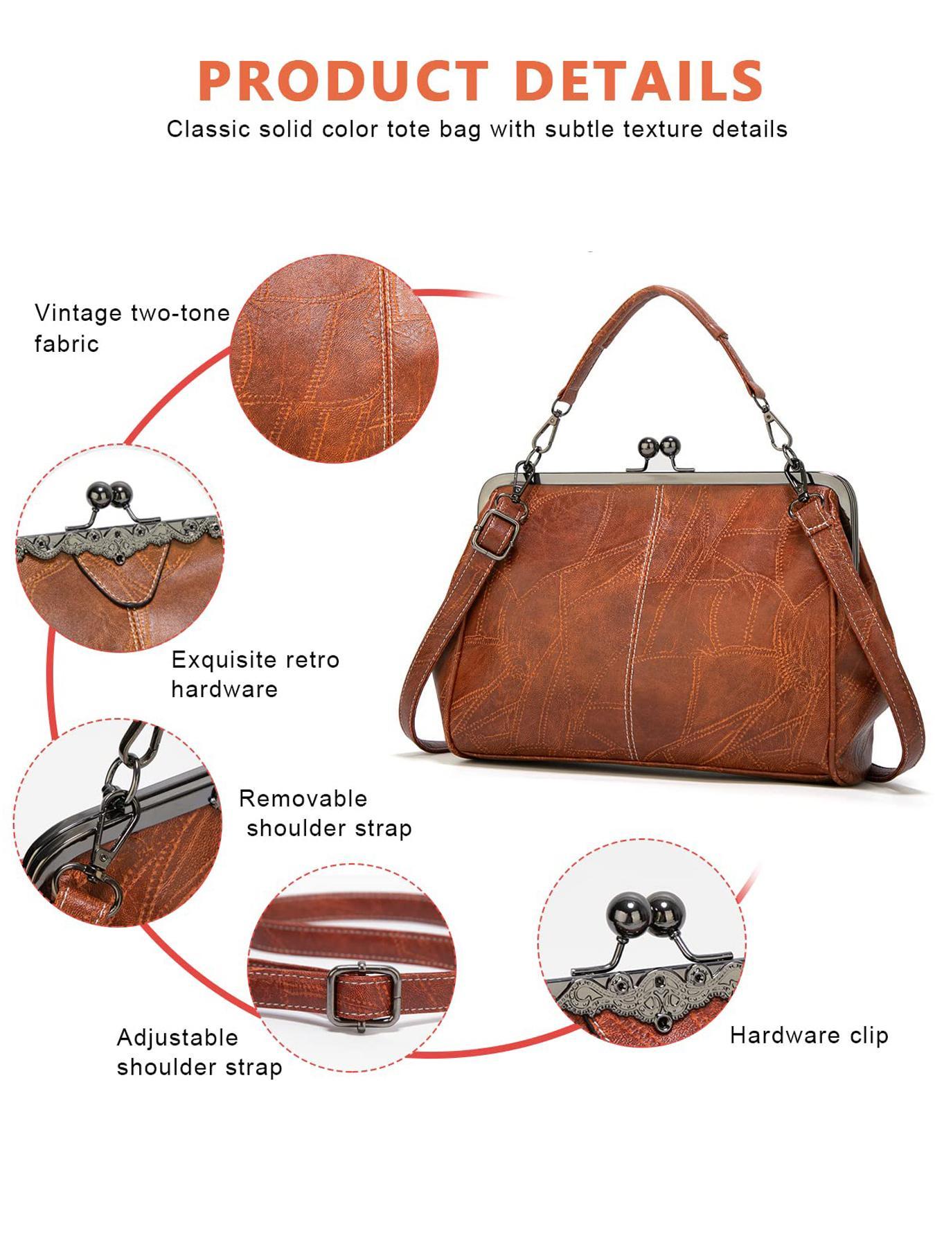 Women's Elegant PU Leather Handbag, Trendy Gorgeous Large Capacity, Chic Vintage Bag for Work & Daily Use, Crossbody Purses