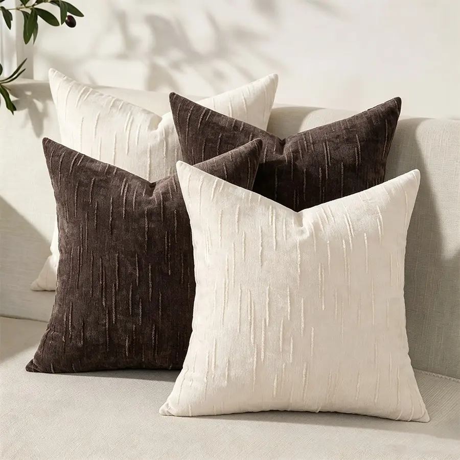 4PCS Chenille Decorative Throw Pillow Covers Slubby Textured Cushion Cases,Soft Boho Farmhouse Neutral Accent Pillow Covers ,Western Modern Cushion Covers Home Decor, Living Room, Couch, Bed, Sofa (Without pillow insert)