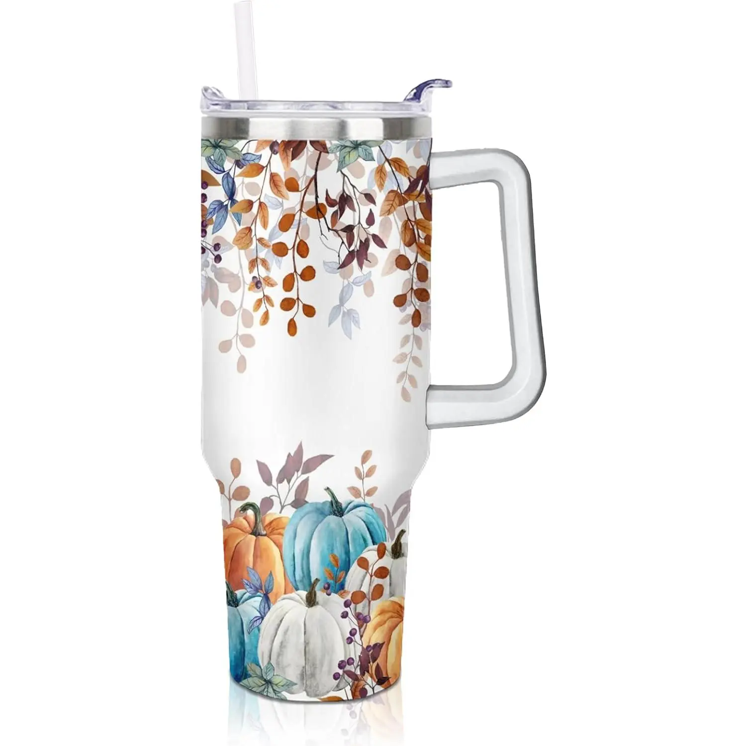 40oz Fall Pumpkin Insulated Stainless Steel Tumbler with Lid & Straw, Leakproof Reusable Drinkware, Autumn Gift for Women