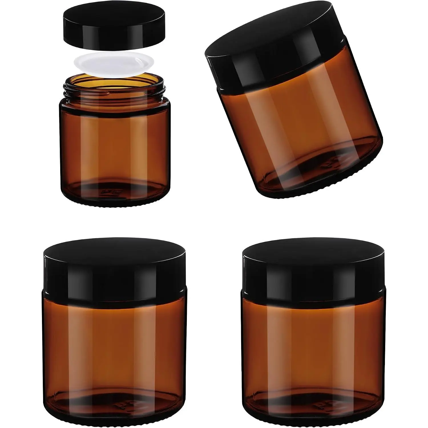 4oz  Glass Jars with ,4 Pack Glass Jars with Black Lid,Leakproof Airtight  Empty  Containers with Inner Liners for Lotion, Scrub,Candle Making,Cream & Salve