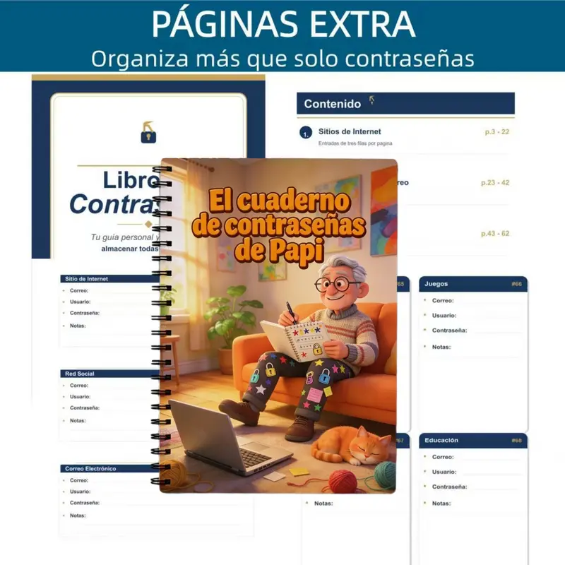Spanish Password Organizer Notebook - Spiral-Bound Password Book with Weekly/Monthly Password Pages, Compact Secure Diary, Suitable for Adults, Seniors, Parents - Practical Gift for Tracking Passwords