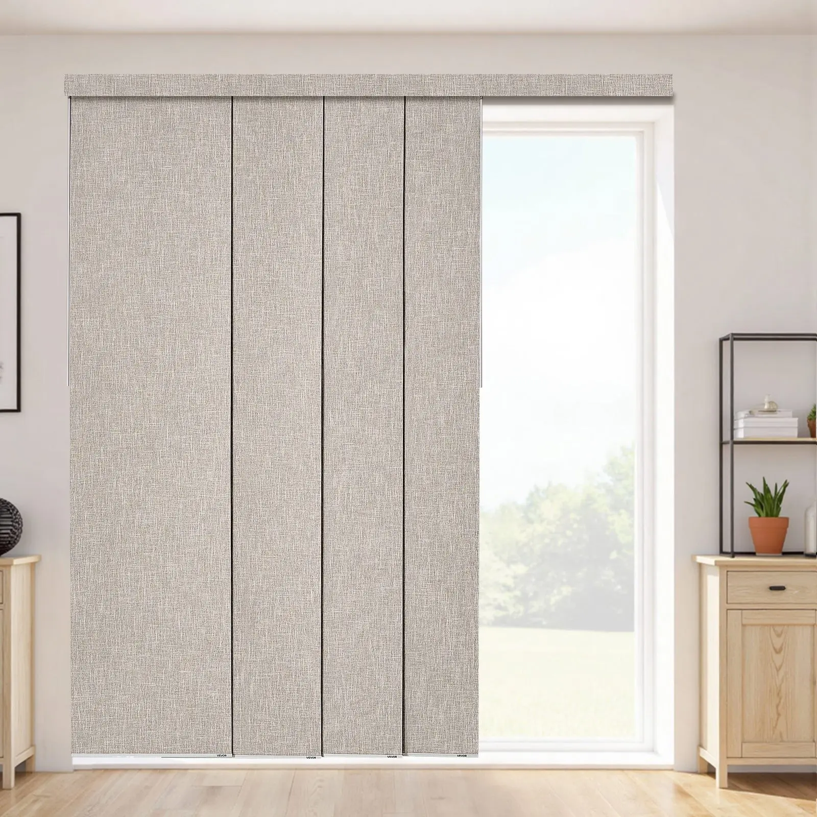 【Summerfinds】VEVOR Panel Track Blinds, Extendable Track from 45.8 in to 86 in W, Trimmable Panel Curtains Up to 96 in H, Vertical Blackout Panel Blinds for Sliding Doors, Patio Doors, Room Divider, Windows, Brown