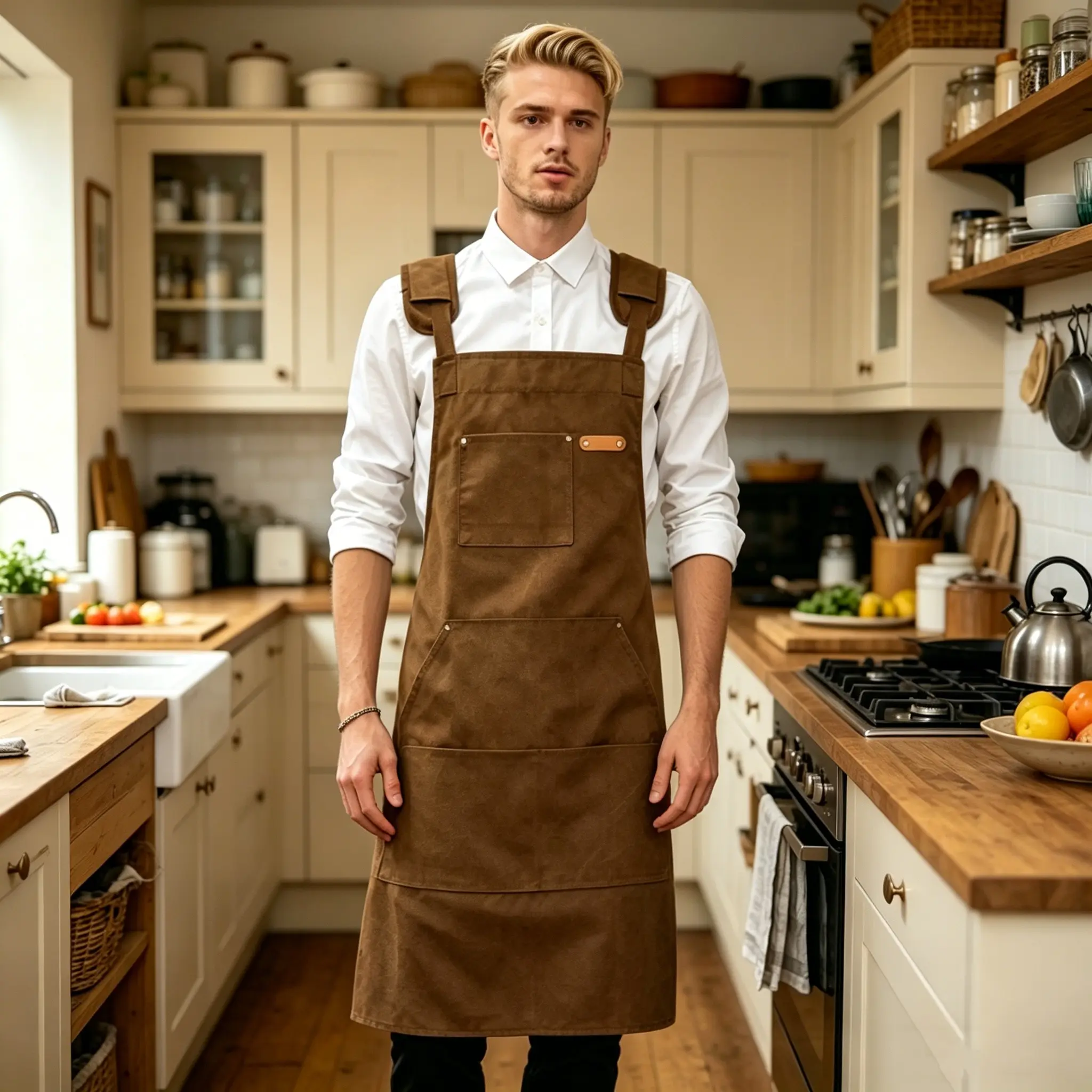 Bib Apron for Men Women, Large Pockets, Barista Chef Kitchen Cooking Work Apron, Casual All Seasons Apron, Aprons With Pockets