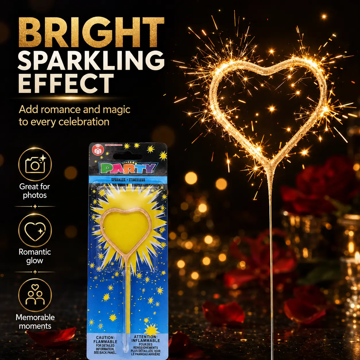 Heart-Shaped Sparkler Candles Romantic Cake Topper Decor for Birthday Wedding Valentine Party