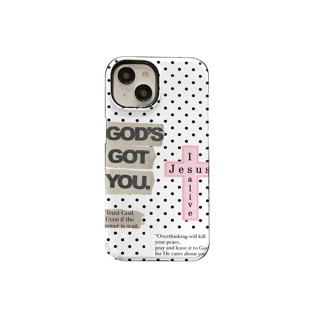 Faithful Theme Pink Cross Polka Dot Smartphone Case - Vintage Cut Paper Inspirational Religious TPU Shell, Protective Accessories for iOS iPhone Series (17,16,15,14,13,12,11 Plus Pro Max), Uplifting Faith Gift Casing, Fits Ios