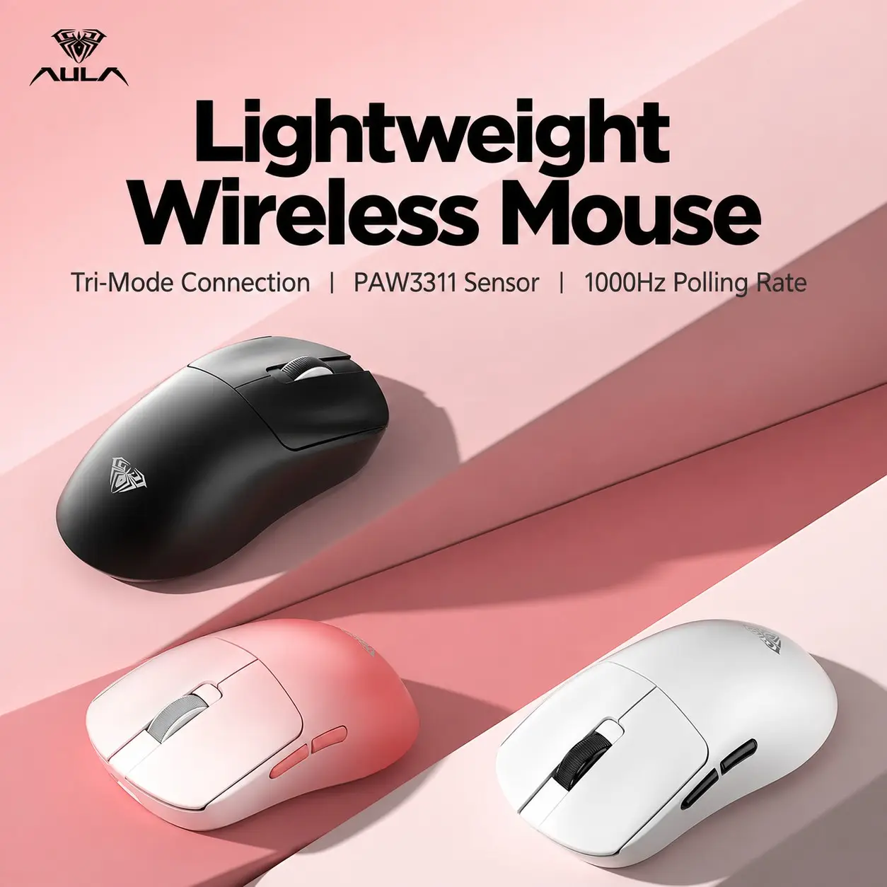 Aulasc360se Wireless Mouse, Three-Mode Gaming Mouse, Lightweight Ergonomic Design, Bluetooth-compatible & Wired Connectivity, Ideal for Small Hands