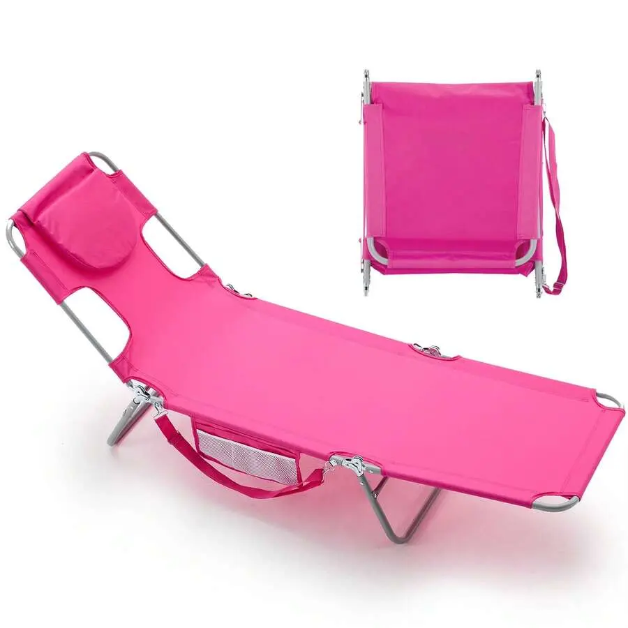 Beach Lounge Chair Outdoor, 5-Position Tanning Chair With Face & Arm Holes, Portable Folding Chaise Lounge By, Patio, Lawn, Reading