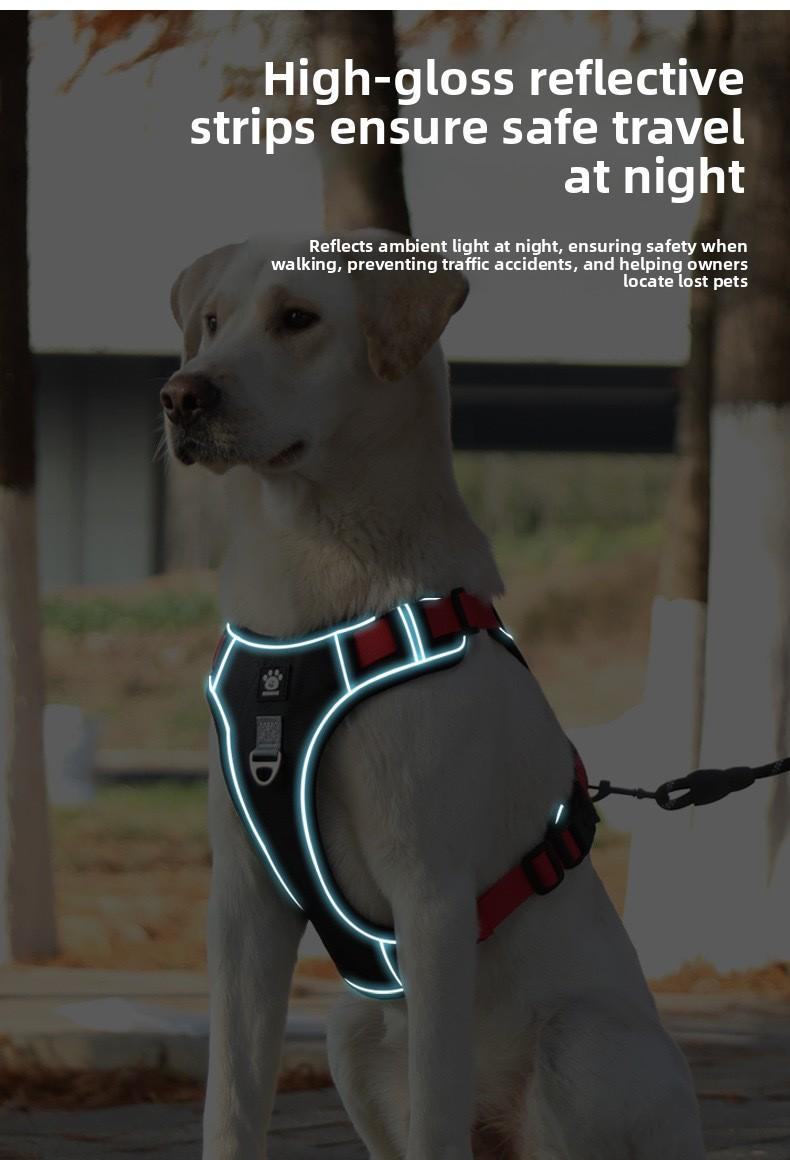 Cross-border large dog leash, anti-shock dog harness, reflective dog walking leash, vest-style collar for medium and large dogs