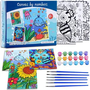 3 Pack Paint by Numbers Kit for Kids Ages 8-12, 10*8 Inch Framed Canvas Color by Number with 18 Acrylic Paint Pots & 6 Brushes, Kids Arts and Crafts Supplies for 9-12 Year Olds