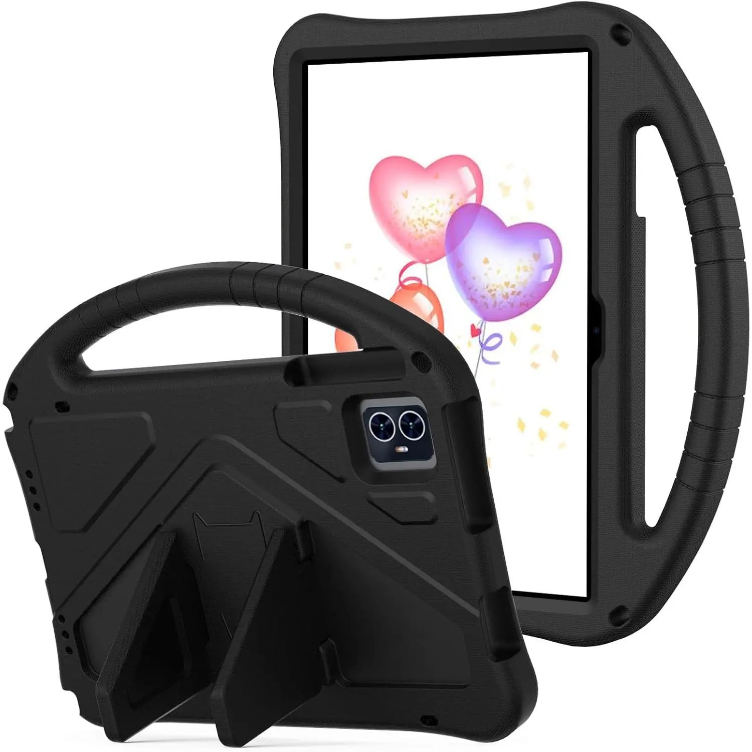 Kids Shockproof EVA Case for Onn 10.1 Inch Tablet (4th Gen 2024, Model 100135925), Lightweight Cover with Built-in Handle, Kickstand, and Shoulder Strap, Protective Accessories, Black, Handheld, Casing
