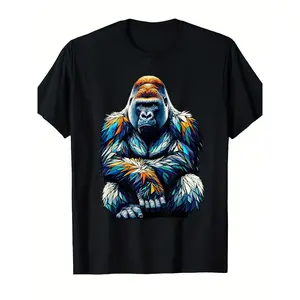 NEWPolygon Art Silverback Gorilla Gorillas T-Shirt Men's Casual Short Sleeve funny graphic tees T-Shirt Comfortable Casual Attire for Casual Attire, Everyday Sportswear| Playful Print Tshirt| Comfortable Fit
