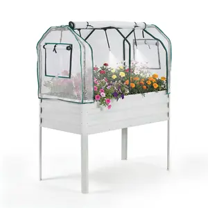 Garvee Large Galvanized Metal Elevated Raised Garden Bed with Legs, Silver Standing Planter Box with Protective Cover & Built-in Spray Tube, Perfect for Growing Vegetables and Flowers, Size 48×24×55 Inches