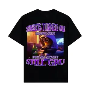 Premium soft cotton unisex loose fit tee with funny Minion graphic and humorous slogan. Stylish casual daily streetwear, suitable for men and women all year round.