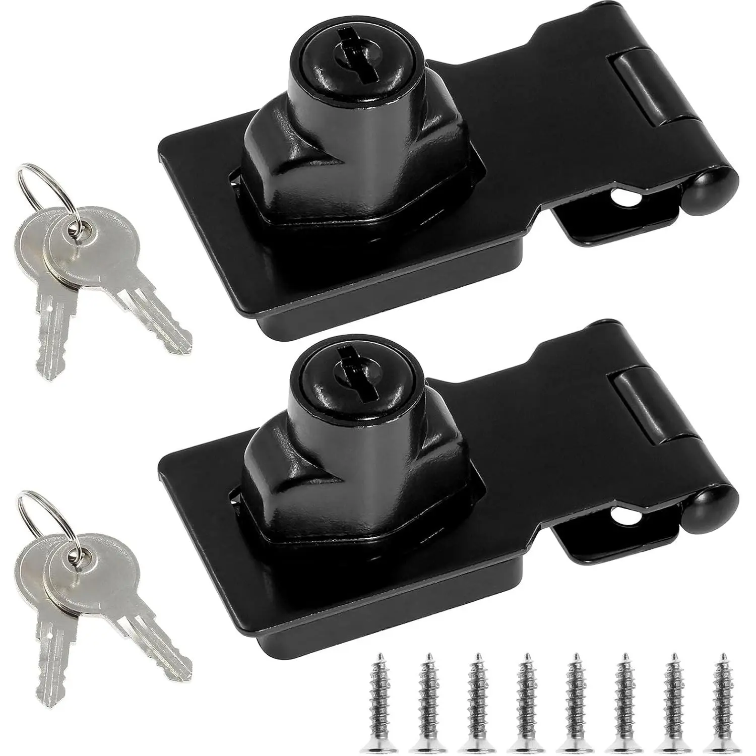 2 Packs 2.5 Inch Hasp Lock With Keys, Stainless Steel Twist Knob Keyed Latch Lock, Flat Black for Cabinet Small Door