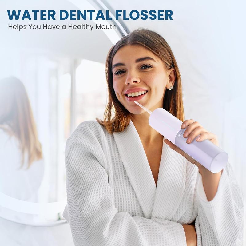 Travel Cordless Water Flosser, IPX7 Waterproof Electric Oral Irrigator with 3 Modes and 4 Replaceable Jet Tips, Rechargeable and Portable for Easy Cleaning (Purple)