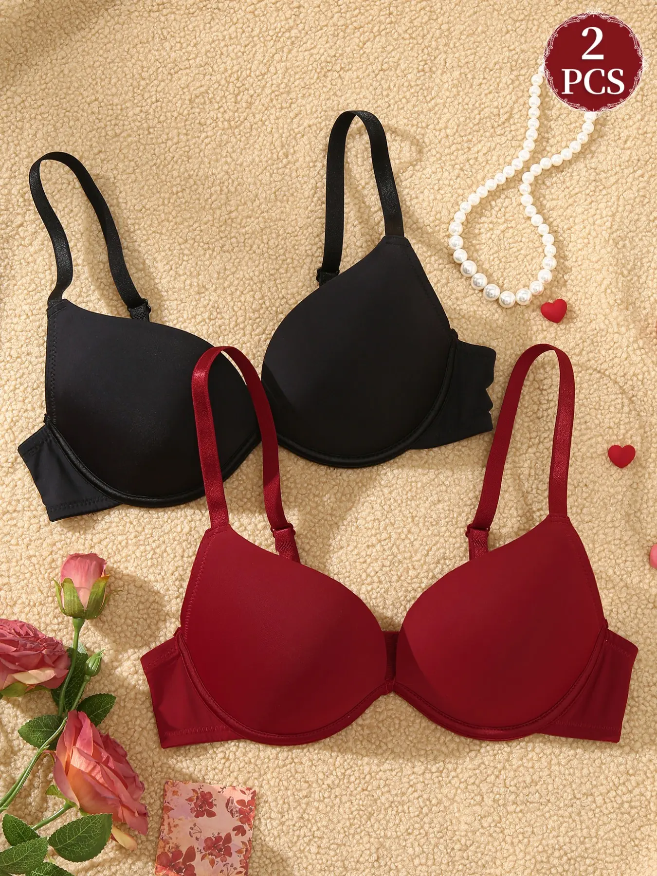 2Pcs Women's Seamless Underwire Push Up Bra,Supportive Lift Anti-Sagging T-shirt Bras, Slim Fit Smooth Adjustable Straps Comfort  for everyday wear