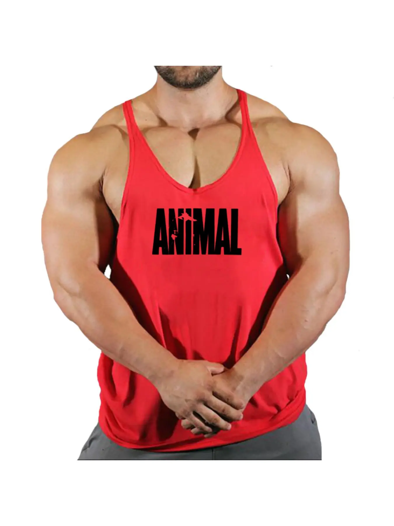 Men's ANIMAL Letter Graphic Print Stringer Tank Top Breathable Bodybuilding Workout Sleeveless Fitness Vest Breathable Sports Vest