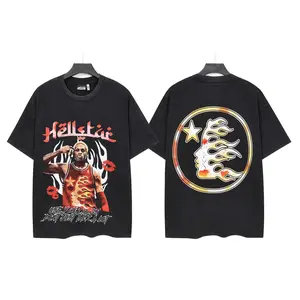 Men Women Summer Casual Short Sleeve Round Neck Vintage Washed Hellstar Graphic Tee Shirt,Trendy Gothic Skull Flame Retro Streetwear Fashion Design,Ideal Summer Clothes Birthday Halloween Christmas Thanksgiving Holiday Gift for Street Style Lovers