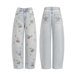 TCH Baggy Horseshoe Jeans Retro Rhinestone Star Graphic Wide Leg Denim Pants Y2K Harajuku Grunge Aesthetic Streetwear Trouser