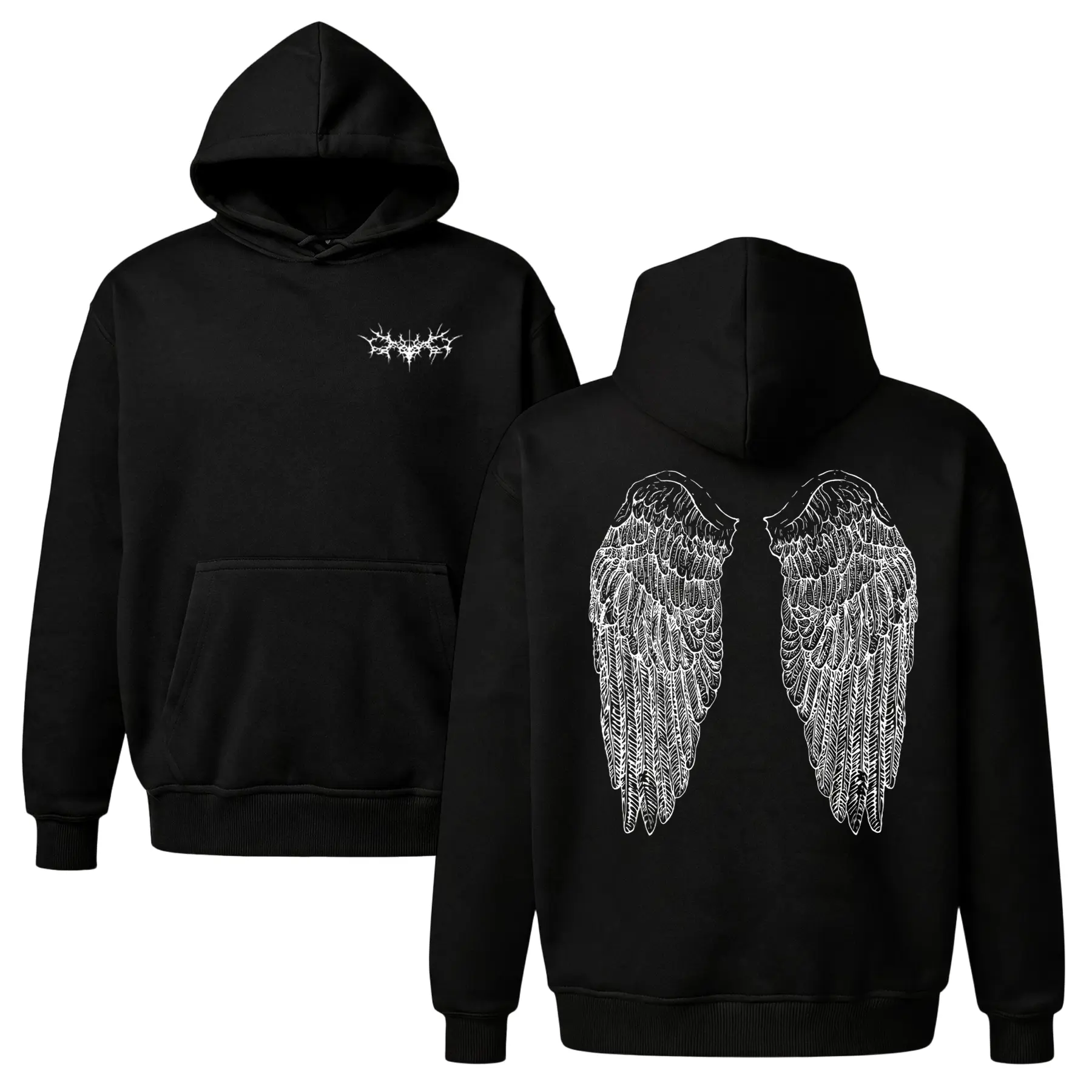 Angel Wings Graphic Hoodie |   Fine Line Back Print Sweatshirt |   Goth Alt Aesthetic Pullover |   Oversized Unisex Fleece Top |   Tattoo Art Hoodie for Men & Women
