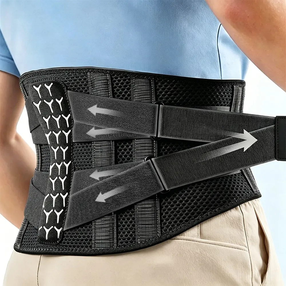 1Pcs Ergonomic Lumbar Support Belt with Reinforced Metal Steel Plates, Breathable Mesh Back Brace with Adjustable Elastic Straps, Elastic Compression Waist Brace for Weightlifting, Workout, Running, Hiking, Waist Wrap, Back Pain Relief Products