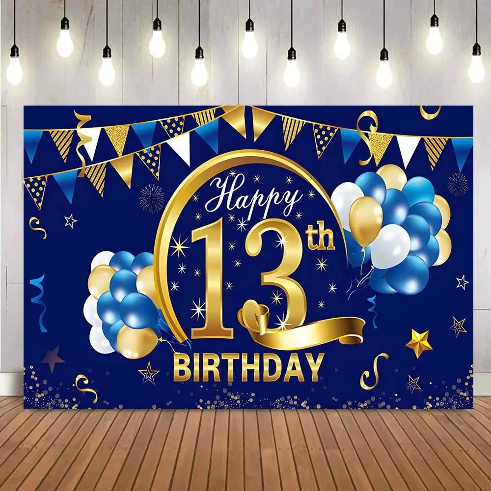 13th Birthday Backdrop Pink Blue Balloon Celebration Tapestry Wall Hanging Polyester Photography Background Teen Party Decor Studio Birthday Event Photo Shoot Prop Banner Gift