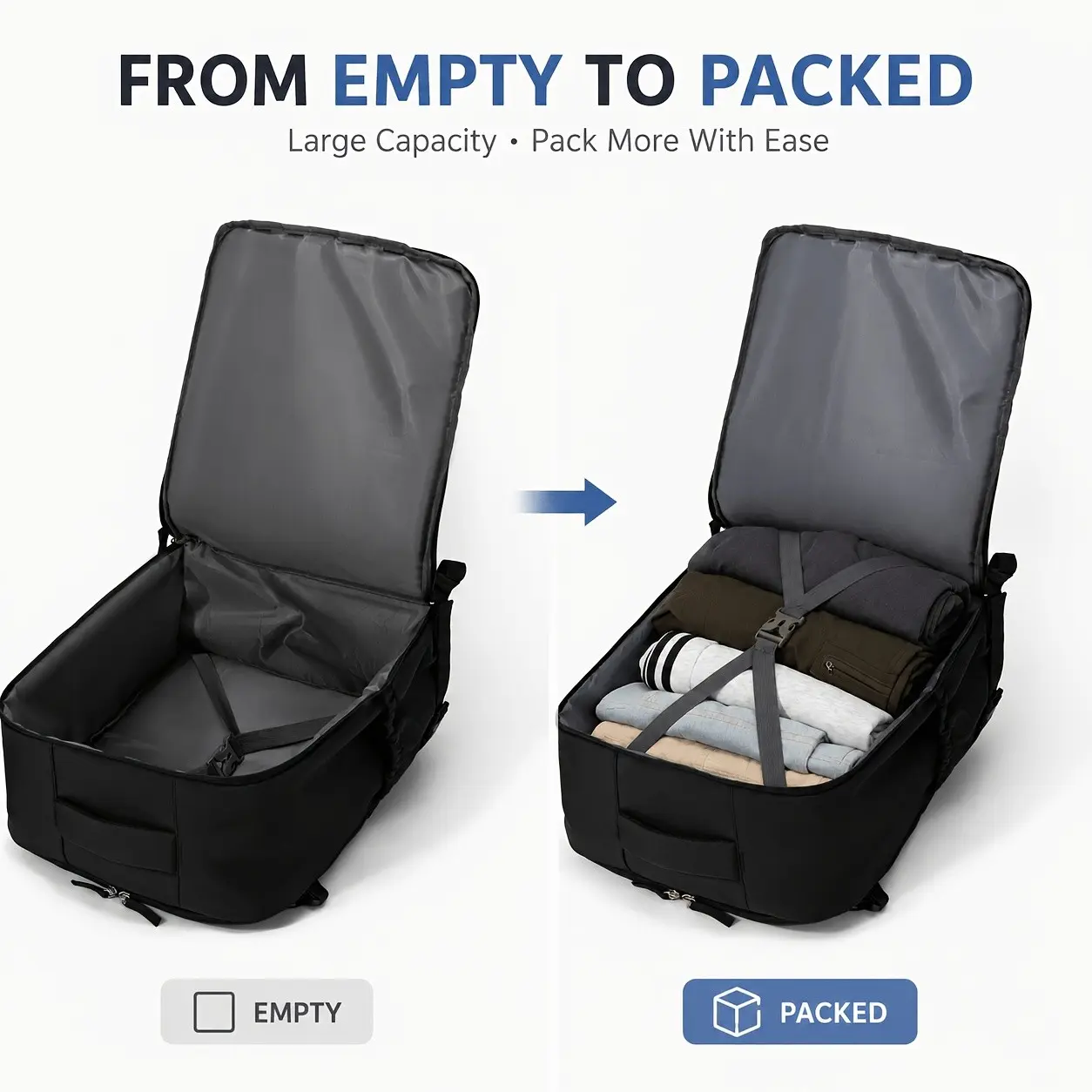 EasyJet Cabin Backpack, Computer Backpack, Travel Backpacks for Men & Women, Large Carry-On with Laptop Compartment Suitable for 17.3” Laptop, Lightweight Travel Bag with Compression Straps, Front & Side Pockets, Adjustable Straps