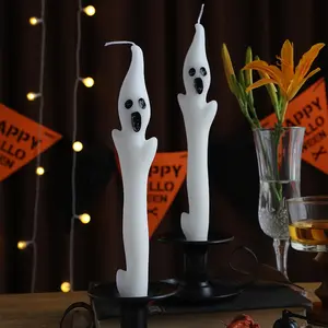 Halloween 25cm Ghost Long Candle, Ghost Face Candle, Party Atmosphere Decor, Perfect for Haunted House, Table Centerpiece, Festival Decoration