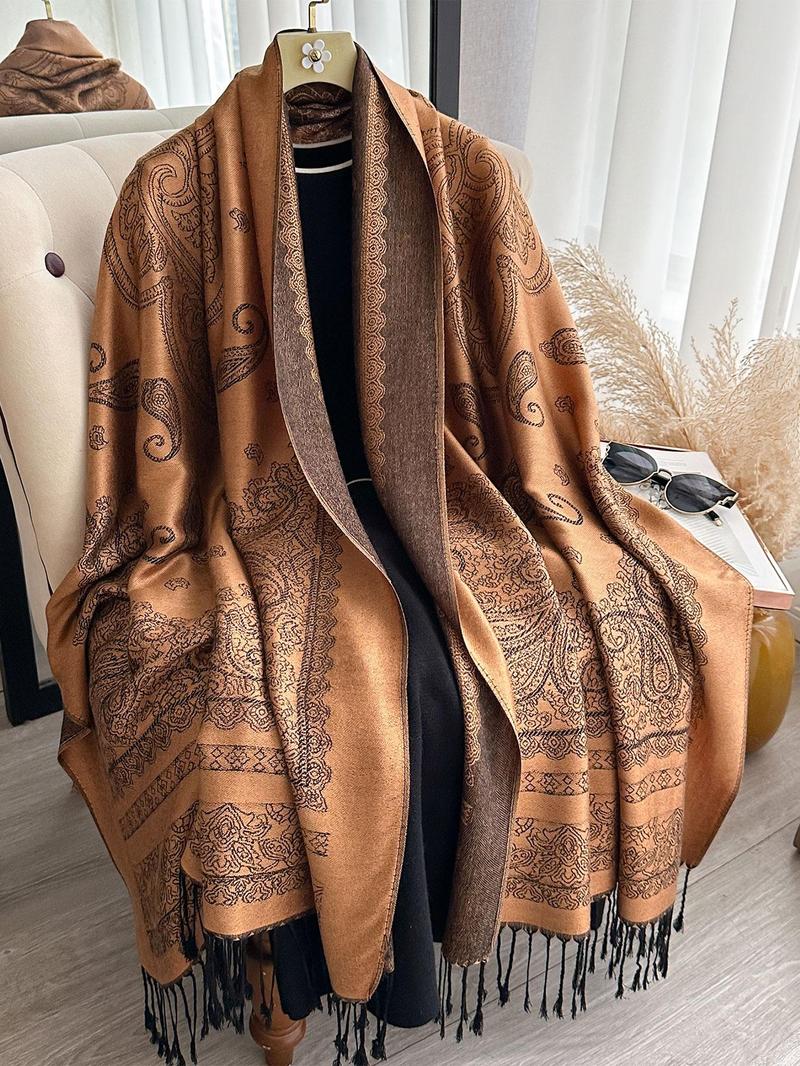 Boho Style Headscarf with Paisley Design, Lightweight Pashmina Shawl, Soft Warm Shawl, Long Printed Scarf for Fall & Winter, Casual Fitted Accessory