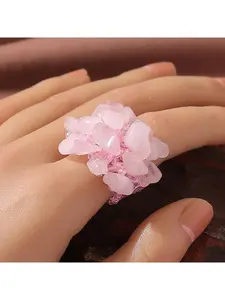 Natural crushed stone woven elastic ring, Bohemian style multi-color crushed stone bead hollow, men's and women's universal ring, daily beach, party, Valentine's Day Christmas gift