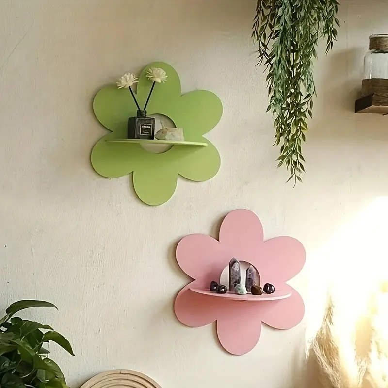 Cute Bohemian-style wooden floating shelf, wall-mounted crystal display shelf, minimalist hanging decor—suitable for bedrooms, living rooms, and bathrooms. Wall Rack, Wall Shelfs