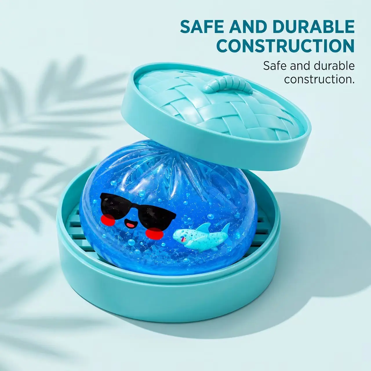 Blue Ocean Shark Sunglasses Baozi Squishy Toy, Soft Fun Rebound Squeeze Toy, Kids Sensory Play, Stress Relief, Durable Design