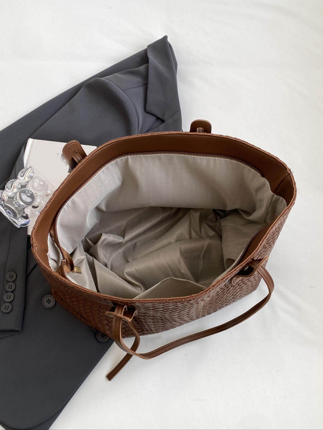 Women's Solid Color Design Tote Bag, Fashionable Large Capacity Shoulder Bag for Daily Life, Casual Trendy Versatile High-quality Daily Commuting Bag, Casual Commuter Bag