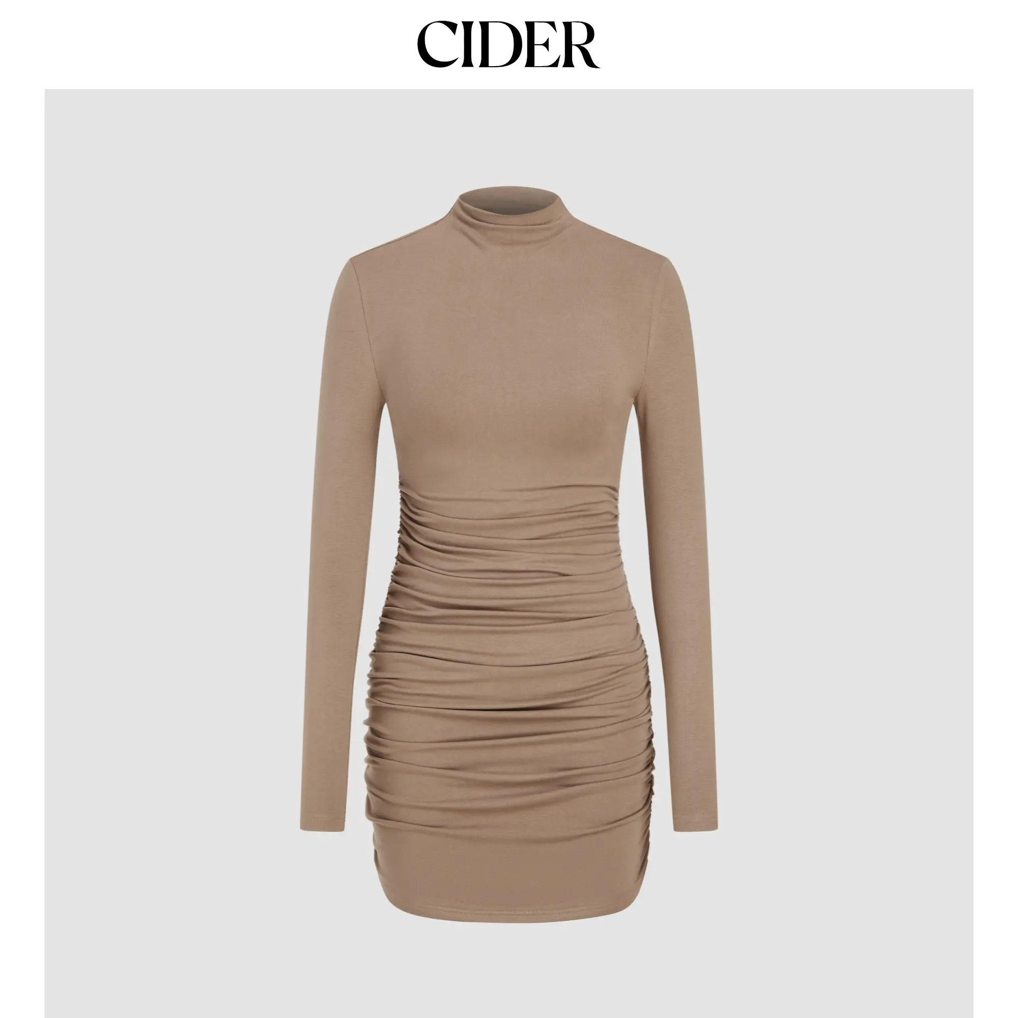 Cider High Neck Solid Ruched Knitted Mini Dress SummerFinds