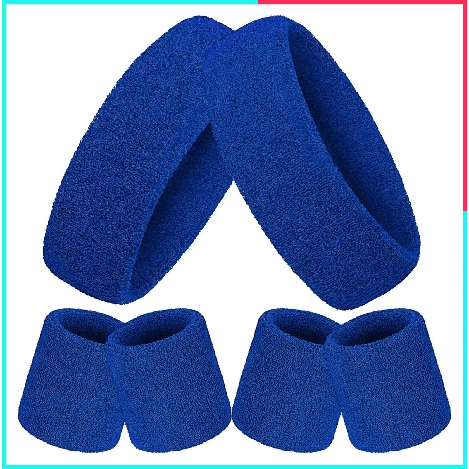 6 Pcs Neon Sweatbands Set - 2 Headbands, 4 Wristbands, Breathable Terry Cloth Athletic Bands for Team Soccer, Spirit, 80s Costumes, Cosplay