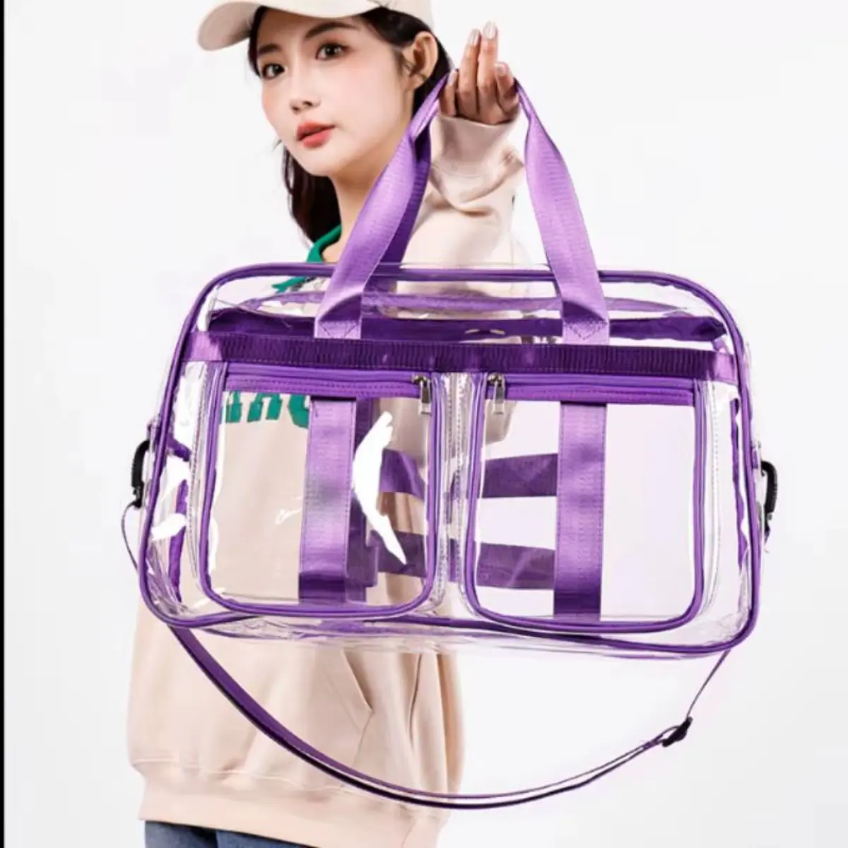 Transparent Travel Duffle Bag – Clear Stadium-Approved Shoulder Crossbody Tote, Viral TikTok Travel Trend & See-Through Outdoor Essential, Large Capacity Waterproof-Protection Sports Gym & Swimming Bag, Daily Shopping Handbag for Hiking