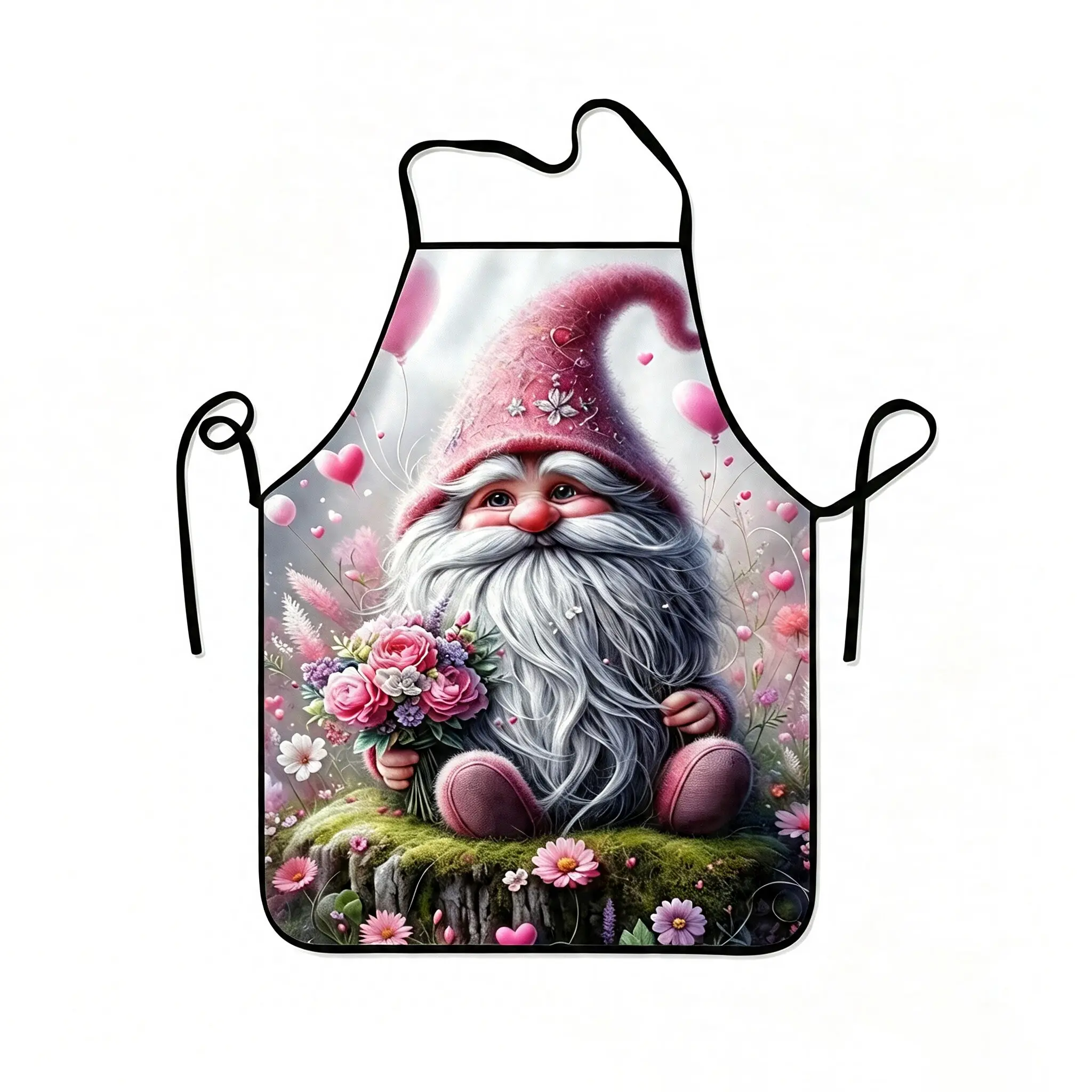 Valentine's Day Dwarf Floral Kitchen Apron, Adjustable Shoulder Straps, Romantic Gift for Baking Women, Couples, Mother's Day, Wedding