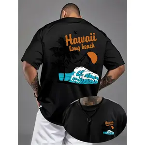Men'S Hawaiian Tropical Graphic T-Shirt - Surf-Themed Short-Sleeved Top, Perfect for Beach Vacations And Everyday Casual Wear.Machine Washable, Lightweight, Comfortable, Durable Design, a Must-Have for Surfing Enthusiasts.Plus Size Available