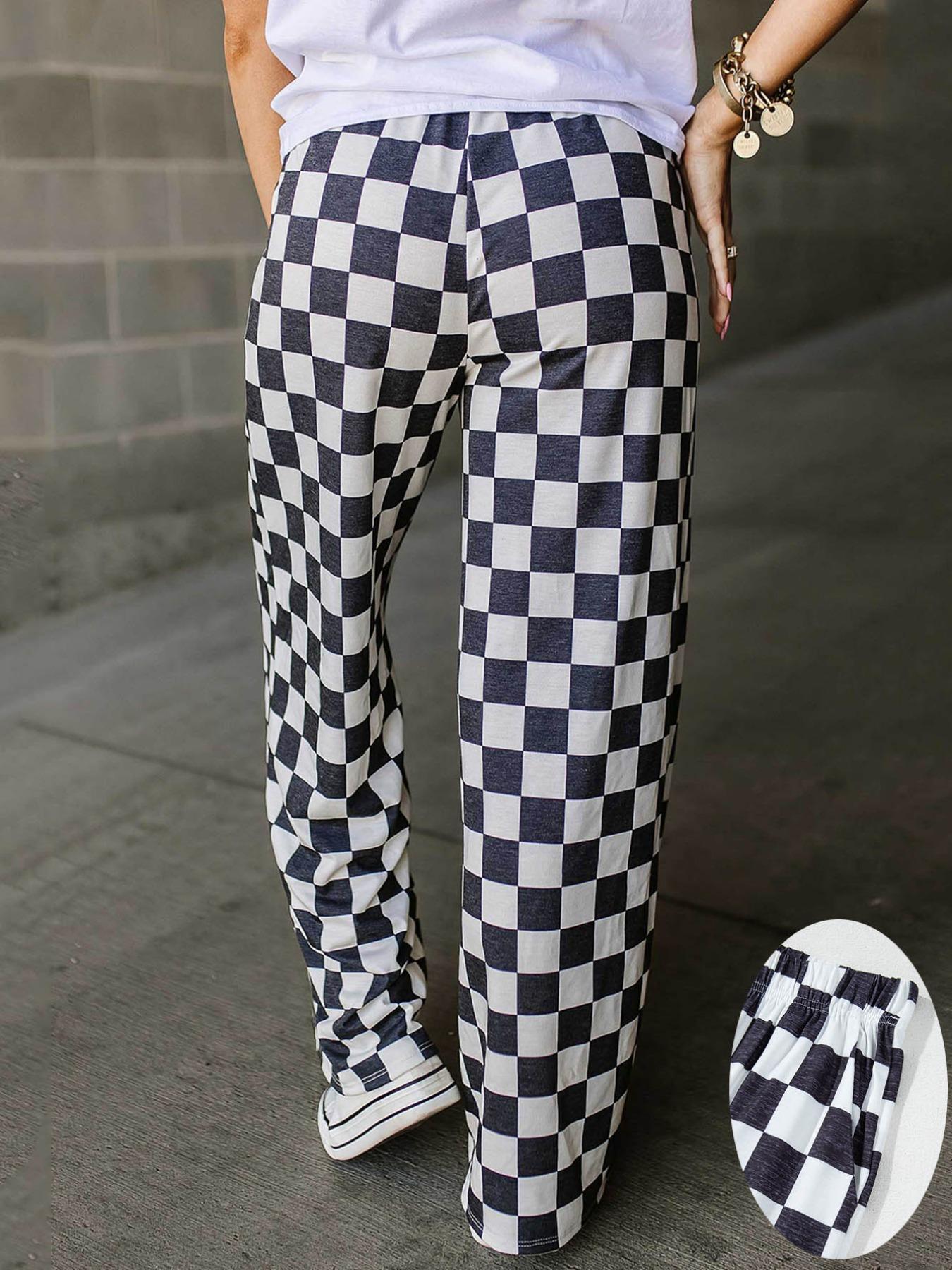 Women's Plaid Print Wide Leg Pants, Casual Comfy Trousers for Daily Wear, Ladies Bottoms for All Seasons