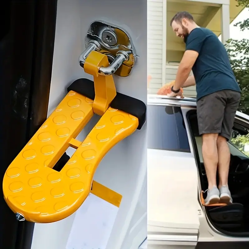 Universal Car Door Step, Foldable Aluminum Alloy Roof Access Pedal with Safety Hammer, Heavy Duty Anti-Slip Vehicle Door Latch Step for SUV Truck Jeep Car, Easy Roof Loading, Camping, Cleaning & Cargo Access, Car Accessories
