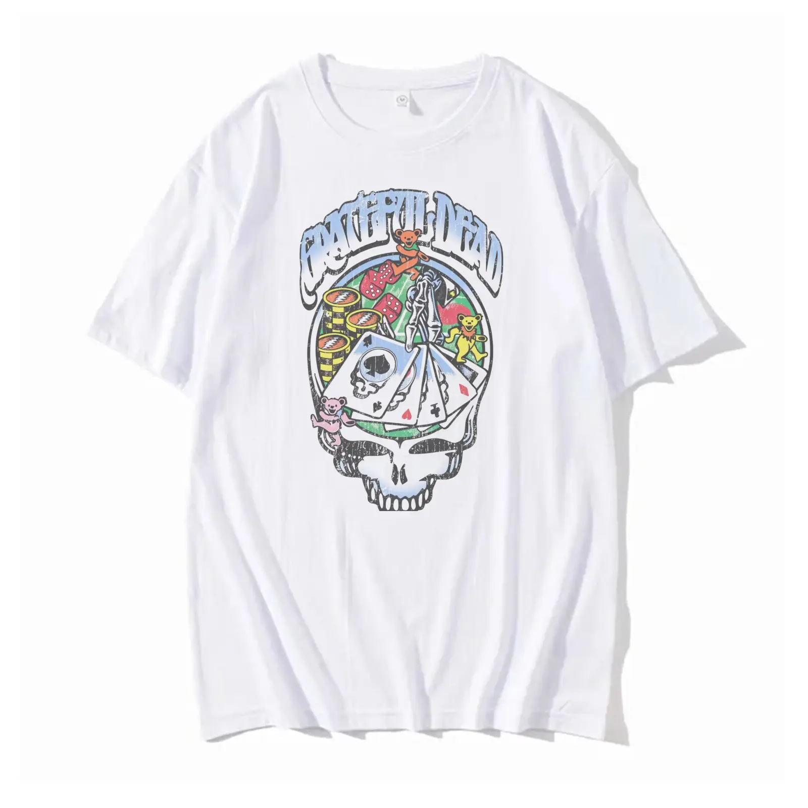 Grateful Dead Sporty Chic Classic Crew Camiseta - Unisex Adult Sport Top, Cards & Dice Print, Relaxed Cut, Cold Machine Wash, Soft Cotton