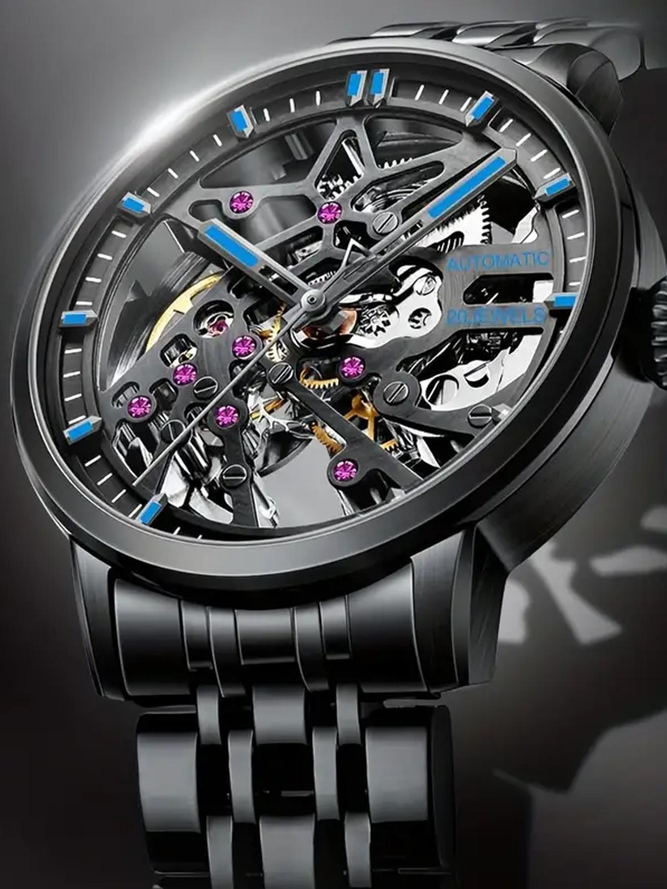 Men's Business Fashion Automatic Round Dial Mechanical Watch with Engraved Design, Elegant All-match Fashion Accessories for Daily Wear, Exquisite Accessories for Birthday Gifts, Mechanical Style Watches