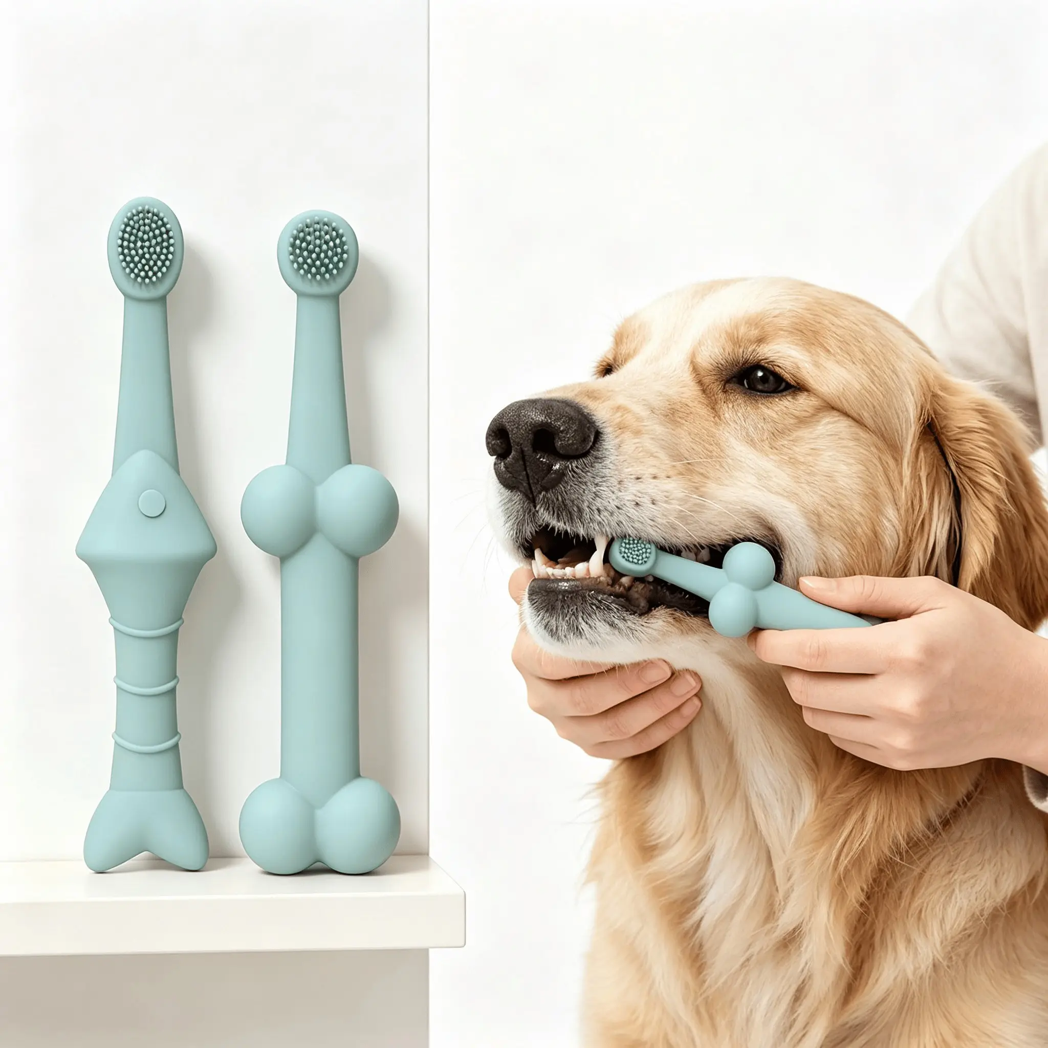 A pair of pet toothbrushes, cat and dog oral hygiene toothbrushes, anti-calcification, cleaning pet supplies, wear-resistant and stain-proof, long service life, easy to clean, portable, suitable for outdoor and home use, pet cleaning toothbrushes