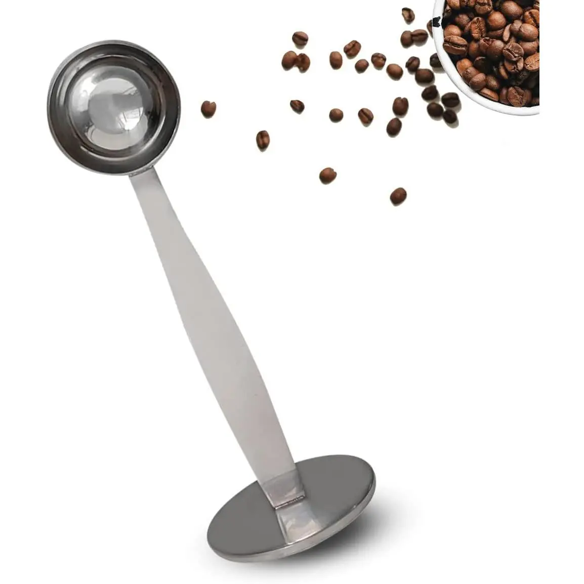 2-in-1 Coffee Scoops, 304 Stainless Steel Tablespoon Measure Spoon, with Pressed Bottom for Coffee Bean Press Coffee Grinding Pressing（Silver15 ml）