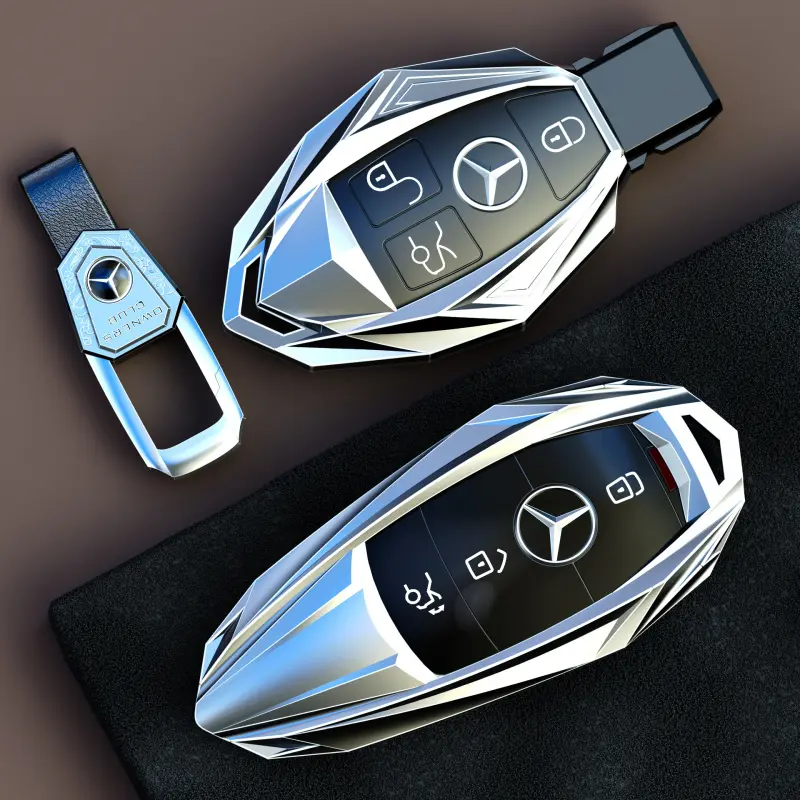 Metal Key Fob Cover Protective Case, Compatible with Mercedes-Benz E300L C260L GLA200 GLC260 EQE New S-Class, Premium Alloy Car Key Shell Bag, Key Fob Protector