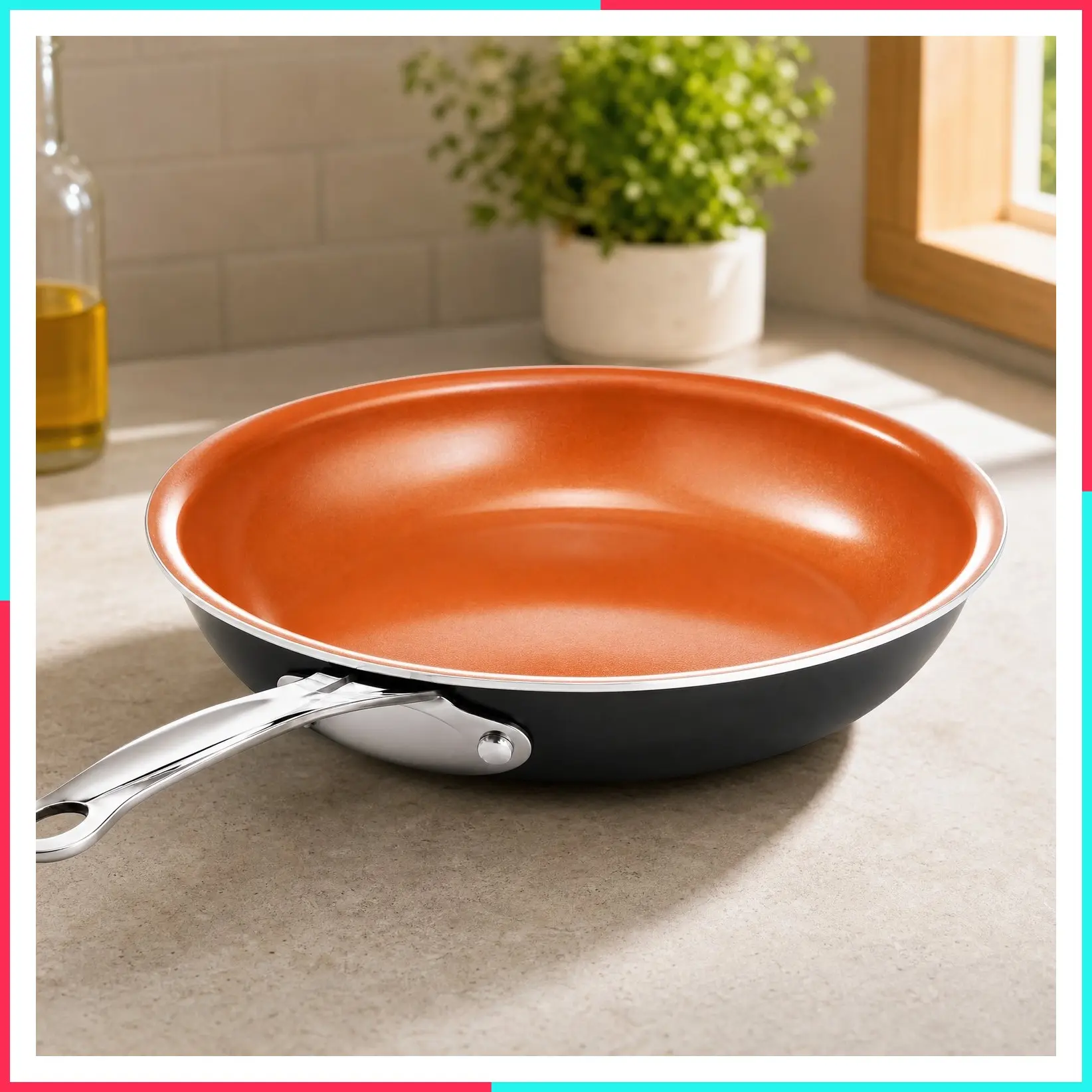 9.5 Inch Copper Non-Stick Frying Pan Skillet, Ceramic Non-Toxic Coating Made Without PFOA/PTFE/PFOS, Lightweight, Stay Cool Handle, Oven and Dishwasher Safe