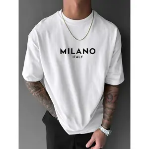 Men's Letter Print Round Neck Tee, Regular Fit Casual Comfy Drop Shoulder Short Sleeve T-shirt for Daily Wear, National Day Clothing, Men's Summer Clothes